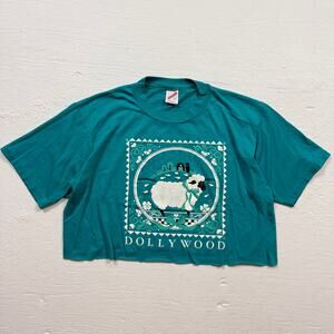Upcycled Vintage 90s Dollywood Crop Tee Green Jerzees USA, Size Large